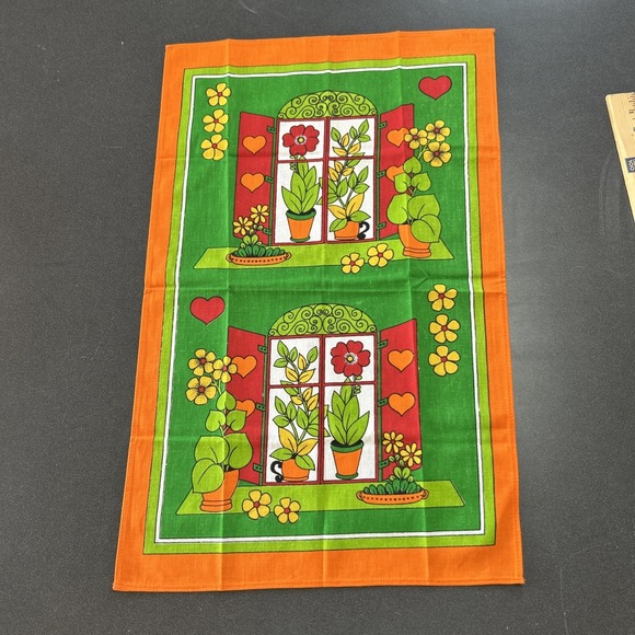 Awesome RARE Vintage Mid Century retro 70s flowerpot tea towel fabric - Picture 1 of 5